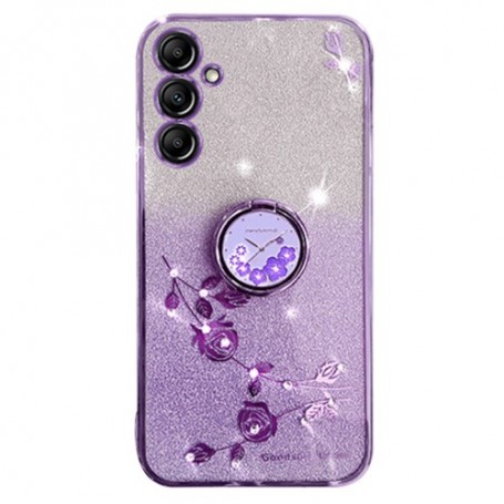 Samsung Galaxy A35 5G violetti glitter kukka sormuspidike suojakuori