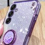 Samsung Galaxy A35 5G violetti glitter kukka sormuspidike suojakuori – kaunis kuori esillä tuotekuvassa