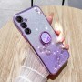 Samsung Galaxy A55 5G violetti glitter kukka sormuspidike suojakuori – huolella viimeistelty tuote lähikuvassa