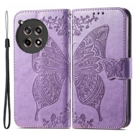 OnePlus 12R violetti perhonen suojakotelo – kannellinen puhelinlompakko tuotekuvassa