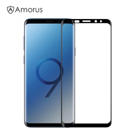 Samsung Galaxy S9 kirkas mustareunuksinen panssarilasi. – iskunkestävä lasi lähikuvassa