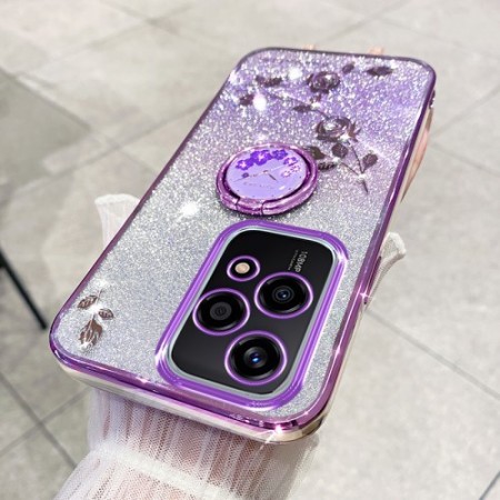 Honor 200 Lite 5G violetti glitter kukka sormuspidike suojakuori – suojaa ja tyyliä samassa kuoressa