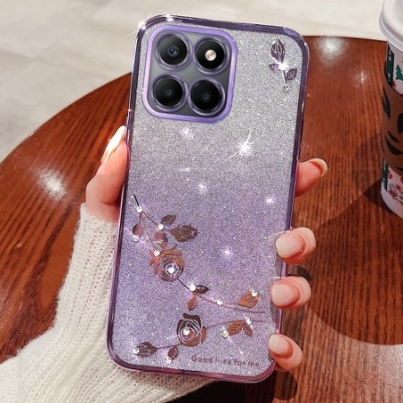 Honor X6b violetti glitter kukka suojakuori – kaunis kuori esillä tuotekuvassa