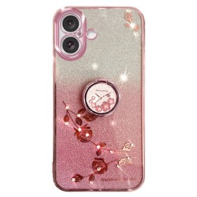 iPhone 16 ruusukulta glitter sormuspidike suojakuori – laadukas rakenne näkyy lähikuvasta