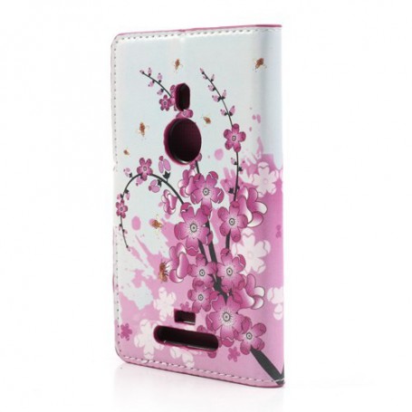 Lumia 925 vaaleanpunaiset kukat puhelinlompakko