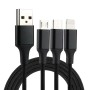 3-in-1 punottu musta USB latauskaapeli