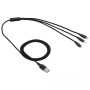 3-in-1 punottu musta USB latauskaapeli