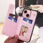 iPhone 15 takakuori korttipaikoilla ja RFID-suojauksella - ruusu avattuna