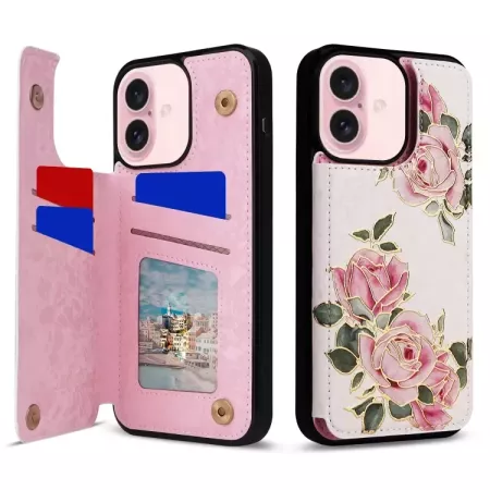 iPhone 16 takakuori korttipaikoilla ja RFID-suojauksella - ruusu