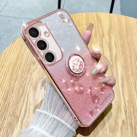 Samsung Galaxy S24 FE ruusukulta glitter sormuspidike suojakuori