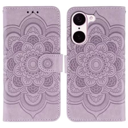 OnePlus Nord CE5 5G violetti kukka suojakotelo kuvattuna edestä ja takaa