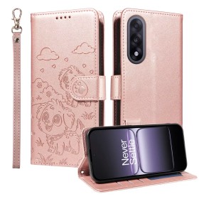 OnePlus Nord 5 5G ruusukulta koirakuvio lompakkokotelo – etu/takasivu, jalusta ja rannelenkki