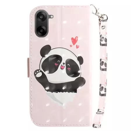 OnePlus Nord CE5 5G vaaleanpunainen panda lompakkokotelo – etukansi ja rannelenkki