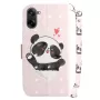 OnePlus Nord CE5 5G vaaleanpunainen panda lompakkokotelo – etukansi ja rannelenkki