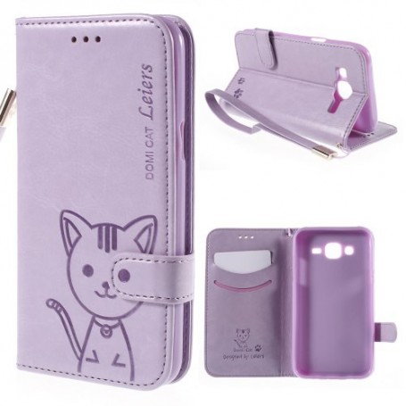 Galaxy J5 violetti kissa puhelinlompakko