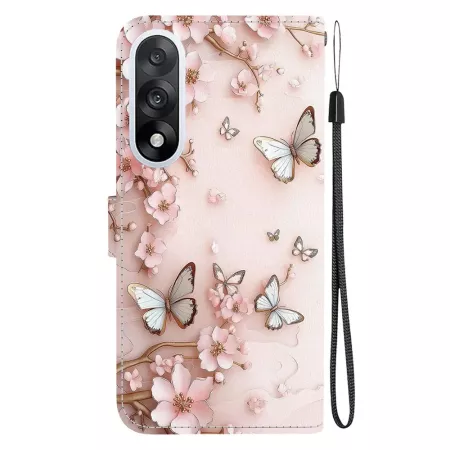 OnePlus Nord 5 5G kukkia ja perhosia suojakotelo – takakansi, kukka- ja perhoskuvio, rannenauha