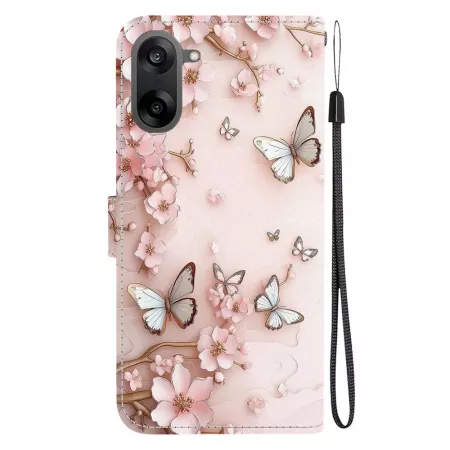 OnePlus Nord CE5 5G kukkia ja perhosia suojakotelo – takakansi, rannenauha