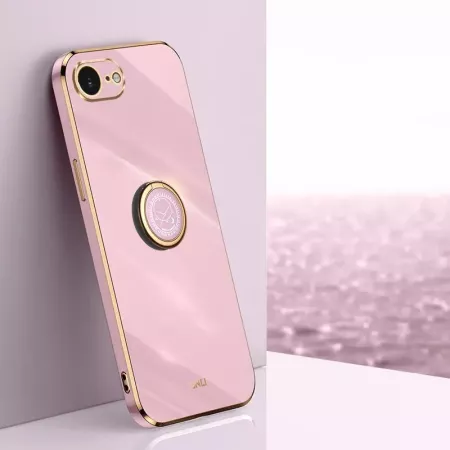 iPhone 16e violetti sormuspidike suojakuori – kiiltävät kultareunat ja tukeva ote
