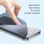 iPhone 17 kirkas panssarilasi – asennusta ja sormenjälkihylkivyyttä kuvaava grafiikka.