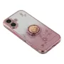 iPhone 17 ruusukulta glitter kukka sormuspidike suojakuori – viisto takanäkymä, kukkakoristeet.