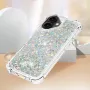 iPhone 17 hopea glitter hile suojakuori – tunnelmakuva neutraalilla taustalla.