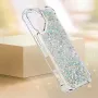 iPhone 17 hopea glitter hile suojakuori – kuori ilman puhelinta, glitterpaneeli näkyvissä.
