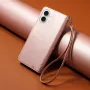 iPhone 17 ruusukulta koira suojakotelo – etukansi, sisäpuolen korttipaikat ja jalusta yhdessä.