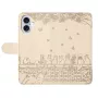 iPhone 17 beige kissa suojakotelo – avattuna levynä, kissa-aiheinen kohokuosi.