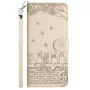 iPhone 17 beige kissa suojakotelo – etukansi rannenauhan kanssa pystykuvana.
