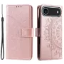 Ruusukultainen iPhone Air kotelo; etu- ja takapuoli mandala-kohokuvioinnilla, rannehihna mukana.