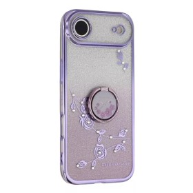Violetti iPhone Air kuoret kimalteella; kohokuvioinen kukkadesign ja sormuspidike.