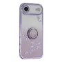 Violetti iPhone Air kuoret kimalteella; kohokuvioinen kukkadesign ja sormuspidike.