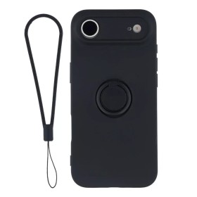 Mustat iPhone Air kuoret sormuspidikkeellä ja irrotettavalla rannenauhalla.