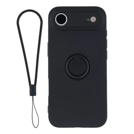 Mustat iPhone Air kuoret sormuspidikkeellä ja irrotettavalla rannenauhalla.