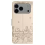 iPhone 17 Pro beige kissa suojakotelo takakansi; kameraleikkaus ja yksityiskohdat.