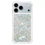 iPhone 17 Pro hopea glitter hile suojakuori; kirkas kehys ja sädehtivä hopeahile.