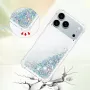 iPhone 17 Pro hopea glitter hile suojakuori takaa; glitter-pinta peittää keskiosan.