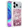 iPhone 17 Pro pinkki glitter hile suojakuori takaa; tasainen glitter-pinta korostuu.