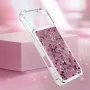 iPhone 17 Pro pinkki glitter hile suojakuori sivusta; painike- ja porttiaukot näkyvät.