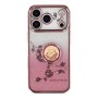 iPhone 17 Pro ruusukulta glitter kukka sormuspidike suojakuori takaa; kääntyvä sormusrengas keskellä.