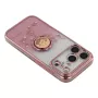 iPhone 17 Pro ruusukulta glitter kukka sormuspidike suojakuori sivusta; korotettu kamerakehys.