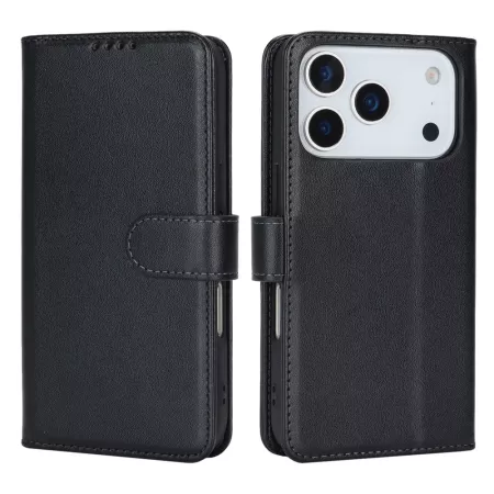 iPhone 17 Pro musta suojakotelo edestä ja takaa; magneettiläppä sulkee kannen.