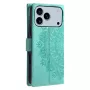 iPhone 17 Pro Max mintunvihreä mandala suojakotelo viistosta takaa; korotettu kamerakehys.