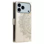 iPhone 17 Pro Max kullanvärinen mandala suojakotelo viistosta takaa; korotettu kamerakehys.