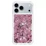 iPhone 17 Pro Max ruusukulta glitter kukka sormuspidike suojakuori viistosta; kimalteleva kukkakuvio ja kirkas kehys.