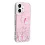iPhone 17 kimaltava suojakuori perhoskoristeella – viisto takanäkymä, kaksi 3D-perhosta ja glitterpinta.