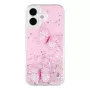 iPhone 17 kimaltava suojakuori perhoskoristeella – sivuprofiili ja painikkeiden aukot.