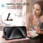 Samsung Galaxy A36 5G ruusukulta koira suojakotelo – handsfree-jalustatoiminto kahvilatilanteessa.