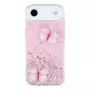 iPhone Air kimaltava suojakuori perhoskoristeella – suora takakuva, perhoskoristeet korostuvat.