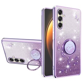 Samsung Galaxy A17 kimalteleva violetti glitter sormuspidike suojakuori.